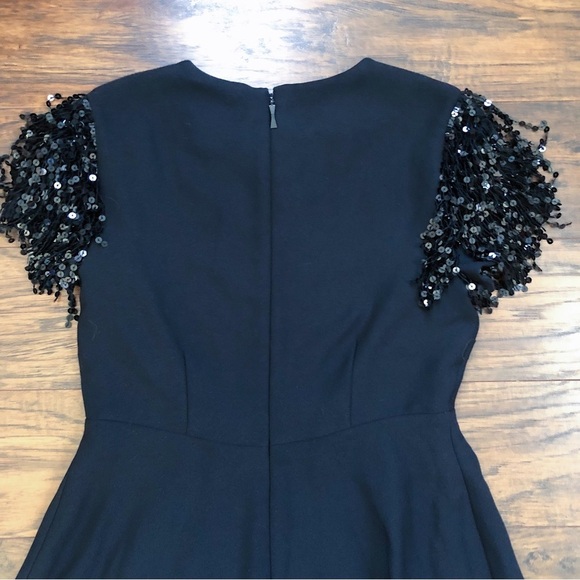 Kate Spade • Sequin Fringe Swing Dress black cap sleeve mini a-line cocktail - Picture 11 of 13